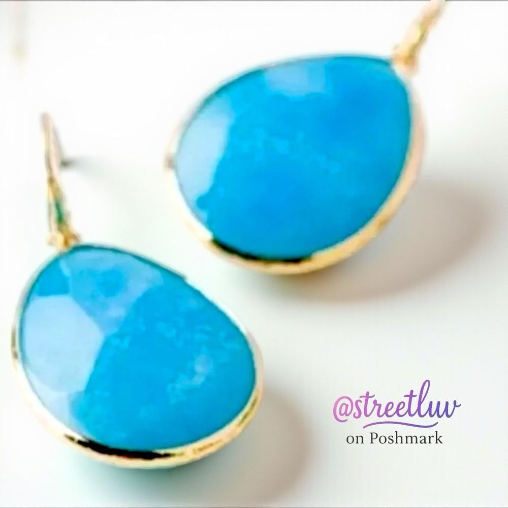 Stella & Dot Serenity Stone Drop Earrings Aqua Blue